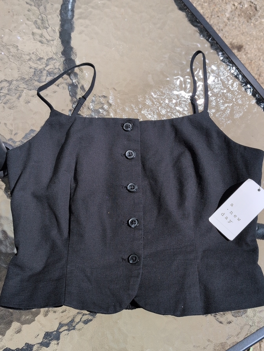 a new day Black Button-Front Spaghetti Strap Cami NWT S